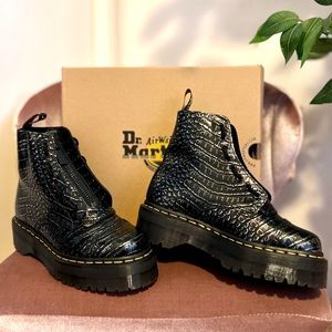 Dr. Martens Gunmetal Croc Zip-Up Embossed Sinclair Platform Boots